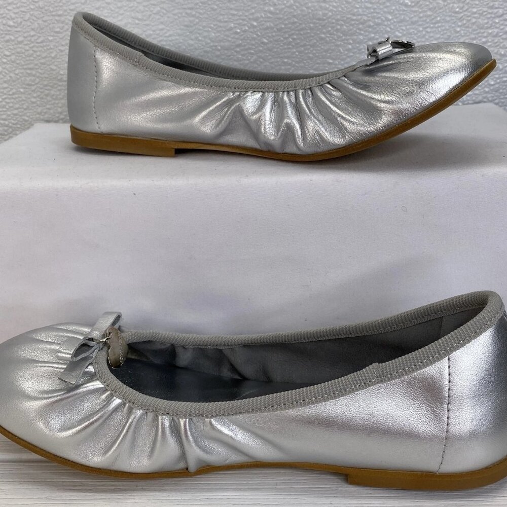 Monnalisa Girls’ Silver Laminated Leather Ballet Flats
